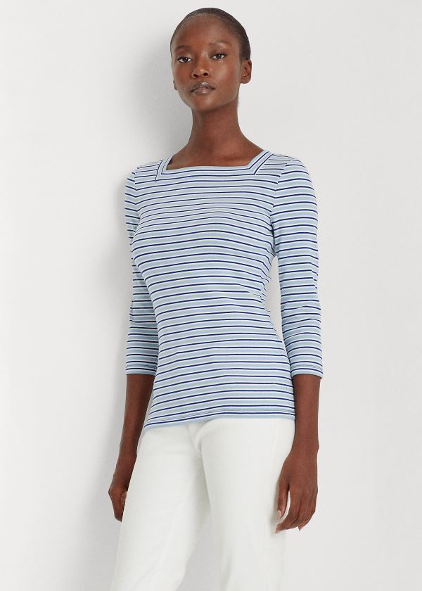 Women's Ralph Lauren Striped Cotton-Blend Tops | 915340QXA